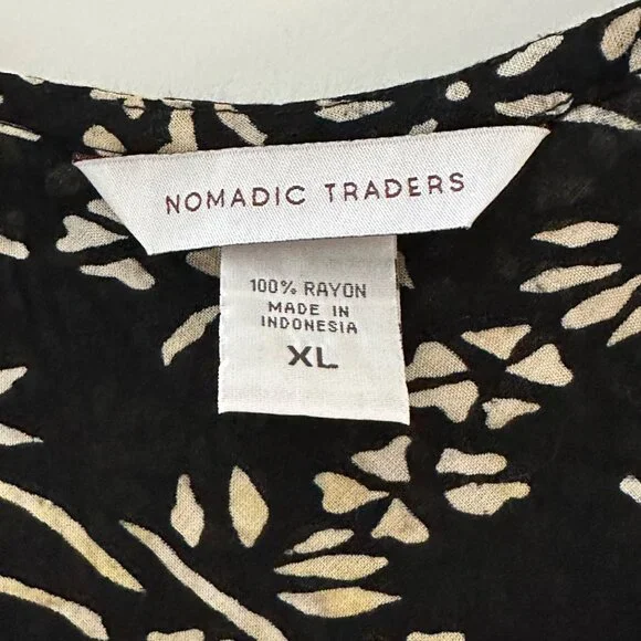 Nomadic Traders Womens Black & Beige Floral Cap Sleeve Dress XL Rayon - Picture 4 of 7